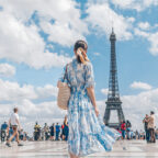 France - Paris - girl in a dress in Paris on vacation