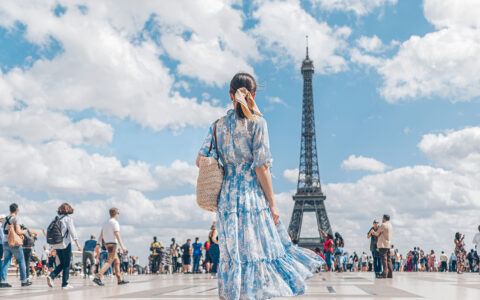 France - Paris - girl in a dress in Paris on vacation