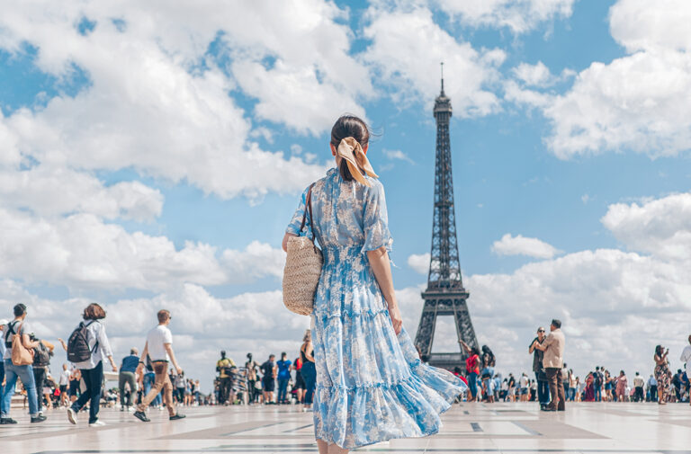 France - Paris - girl in a dress in Paris on vacation