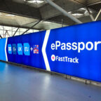 Airport ePassports FastTrack lane sign for UK, EU, and 10+ other country passport holders