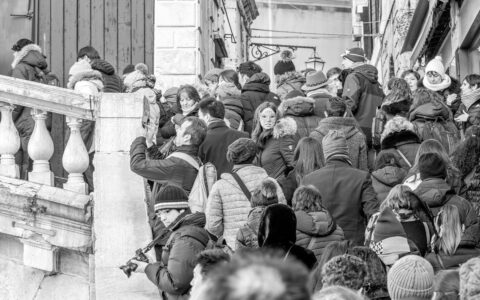Venice, Italy Crowd along Rialto Bridge