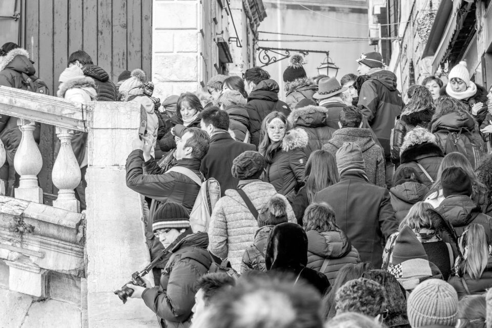 Venice, Italy Crowd along Rialto Bridge